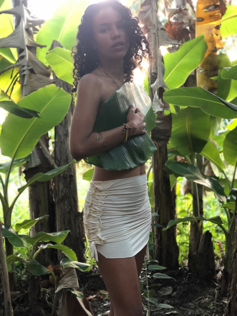 eco friendly skirt, cream ruched bamboo skirt, natural fibre,ruched skirt, burning man outfit, festival skirt